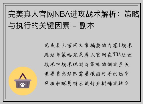 完美真人官网NBA进攻战术解析：策略与执行的关键因素 - 副本
