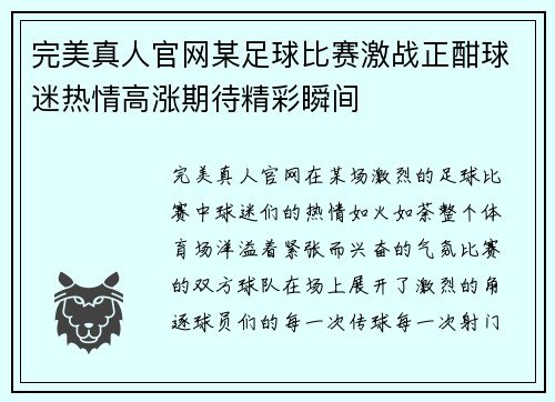 完美真人官网某足球比赛激战正酣球迷热情高涨期待精彩瞬间