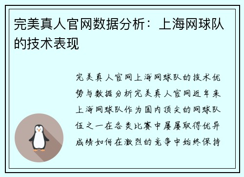 完美真人官网数据分析：上海网球队的技术表现