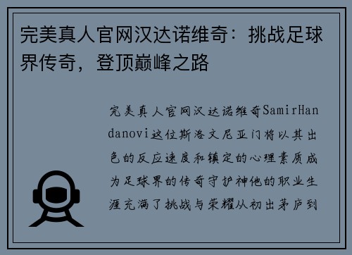 完美真人官网汉达诺维奇：挑战足球界传奇，登顶巅峰之路