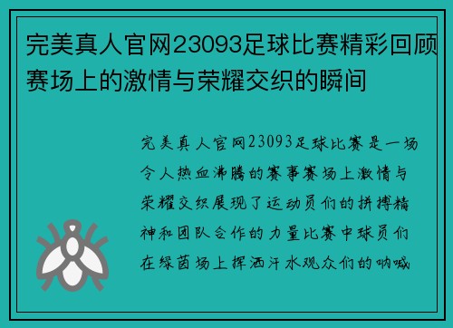 完美真人官网23093足球比赛精彩回顾赛场上的激情与荣耀交织的瞬间